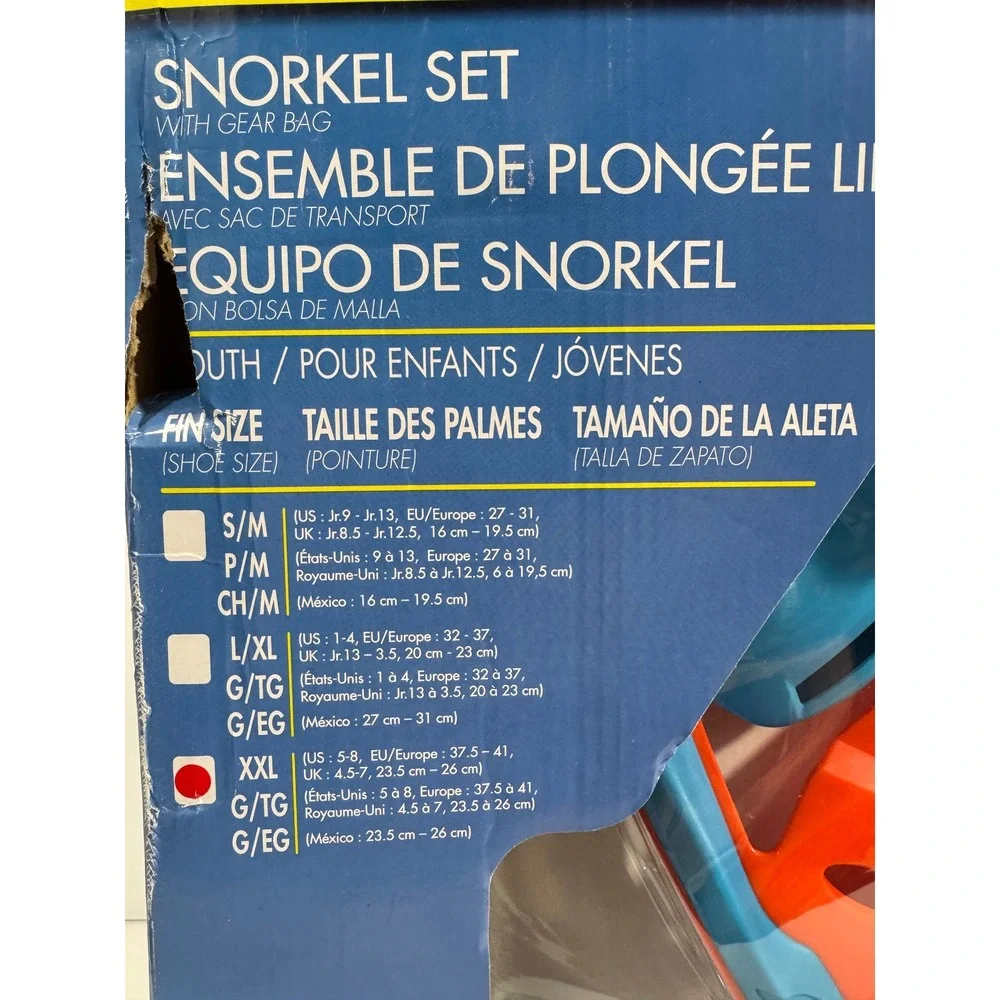 Body Glove Snorkel Set Youth XXL Blue Orange New Damaged Box Camera Mount